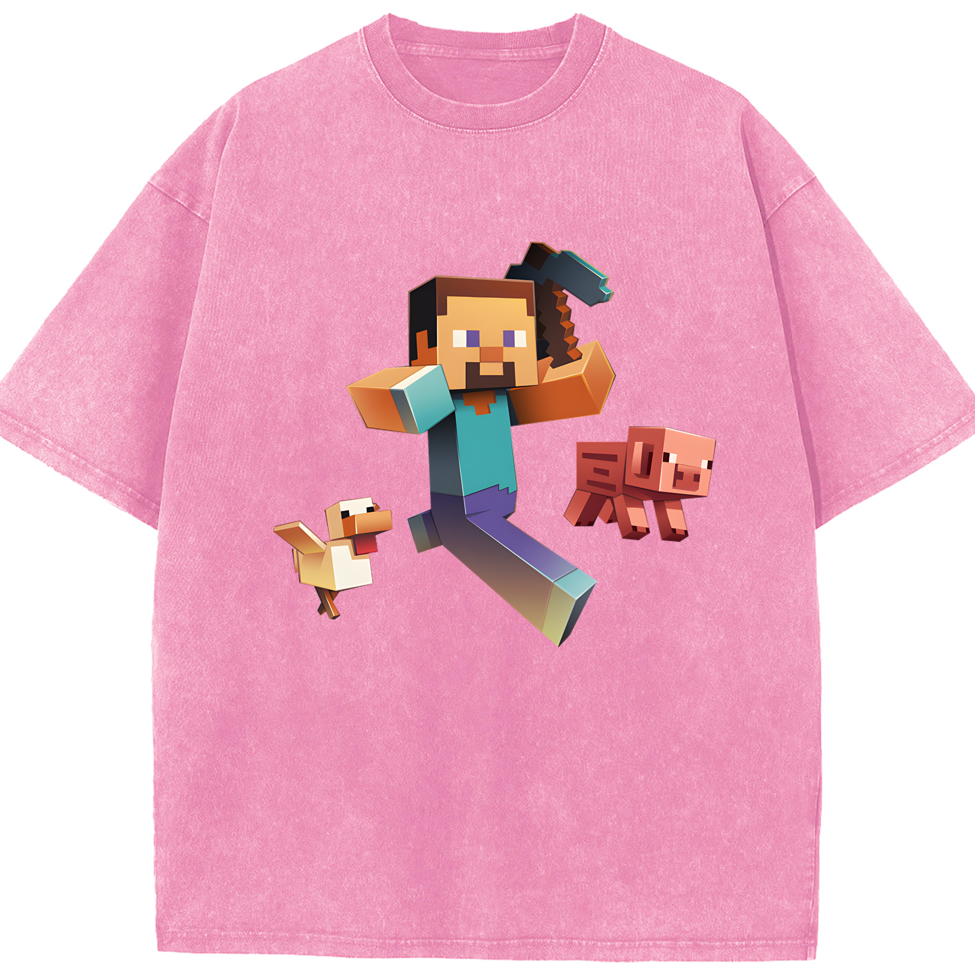 （画像用） マインクラフト ブロックの世界 Minecraft MC Block world 綿100% ヴィンテージ風 半袖Tシャツ（フロントプリント）